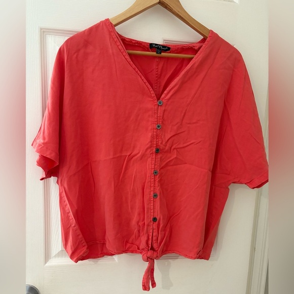 Velvet Heart coral red tencel tie front short sleeve size XL button detail shirt - Picture 1 of 9